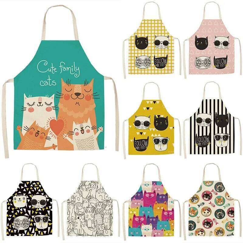 Cute cartoon cat baking women's cooking accessories cafe apron men's kitchen bib S260205