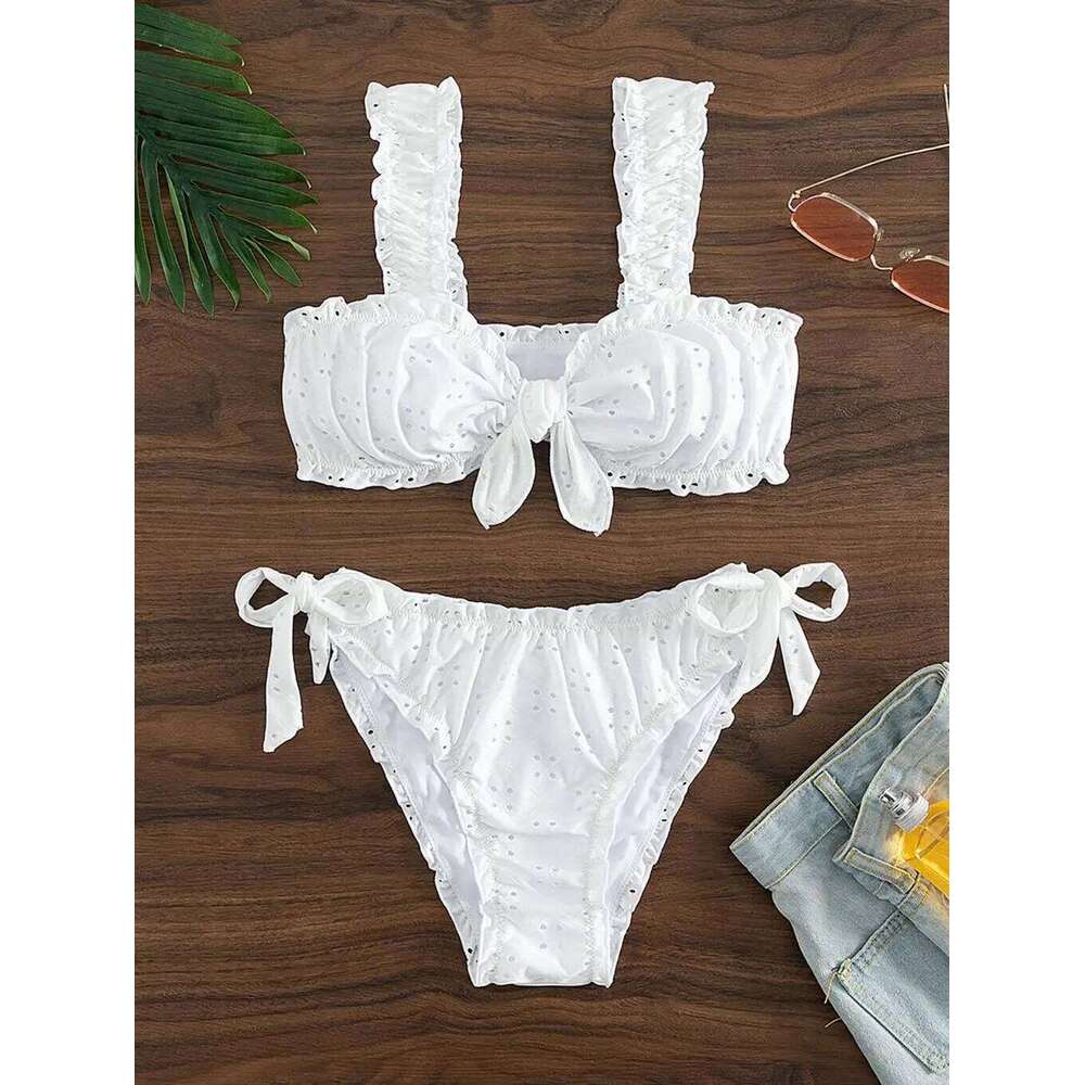 Schiffy Knot Front Tie Side Bikinis 2025 White Swimsuit Women Swimwear Female Sexy Bathers Bathing Swimming Swim Suit Beachwear XJ260206