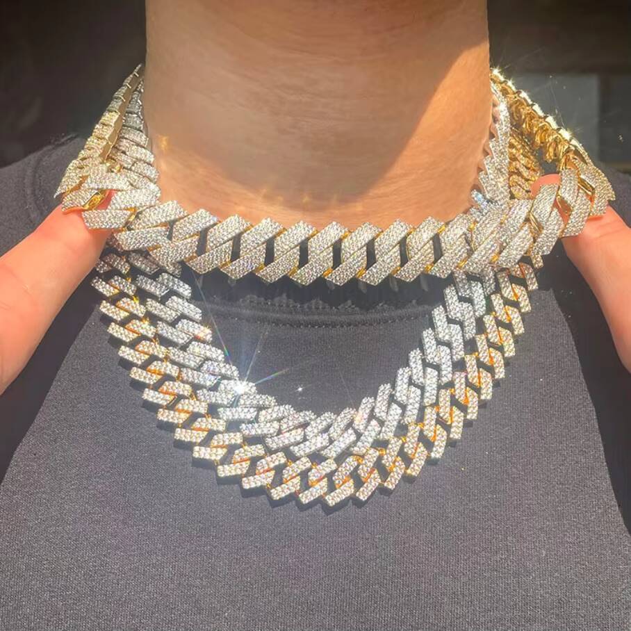Hip Hop 20mm 4rows Cuban Chain Jewelry Heavier Solid Silver Necklace Ice Out Moissanite Cuban Link Chain Necklaces