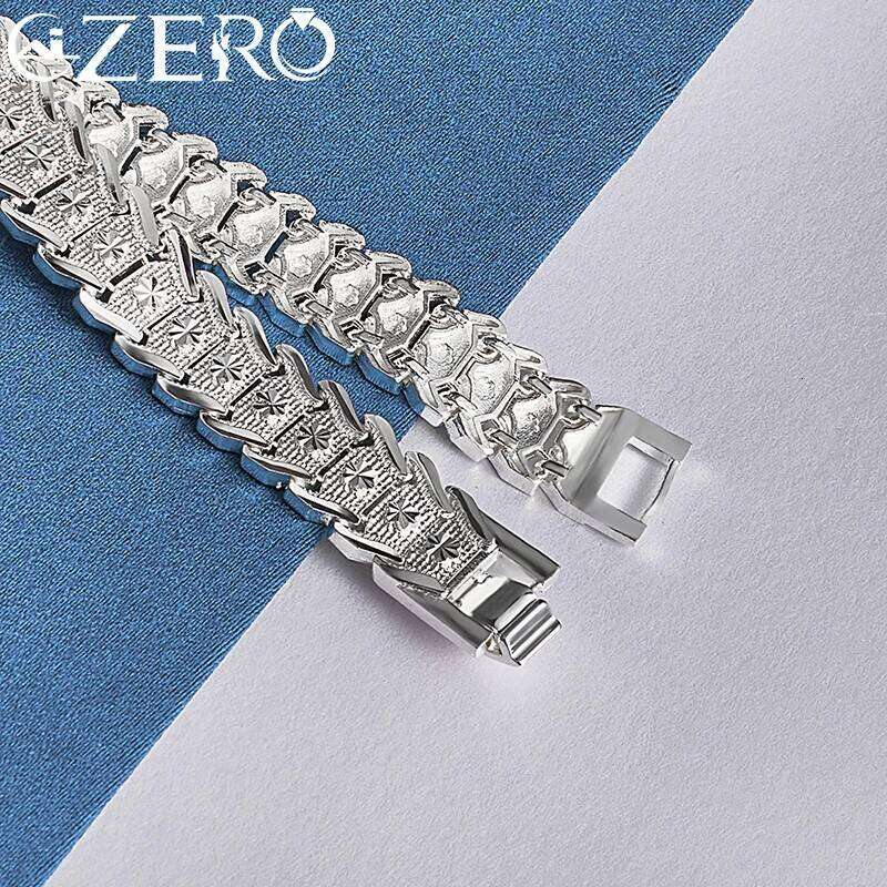 ALIZERO Silver Wristband Chain Bracelet For Men Women Wedding Engagement Party Fashion Jewelry Gift 26H0206