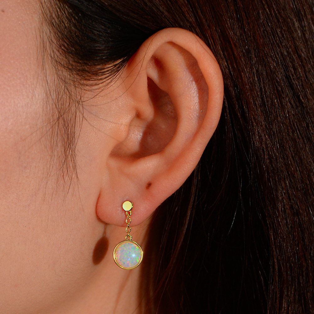 Trendy Simple Elegant Versatile Copper Gold Plated Earrings Opal Women's Jewelry