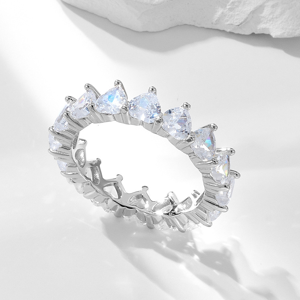 s925 sterling silver heart-shaped zircon for women, light luxury high-end style, ins minimalist full diamond ring jewelry