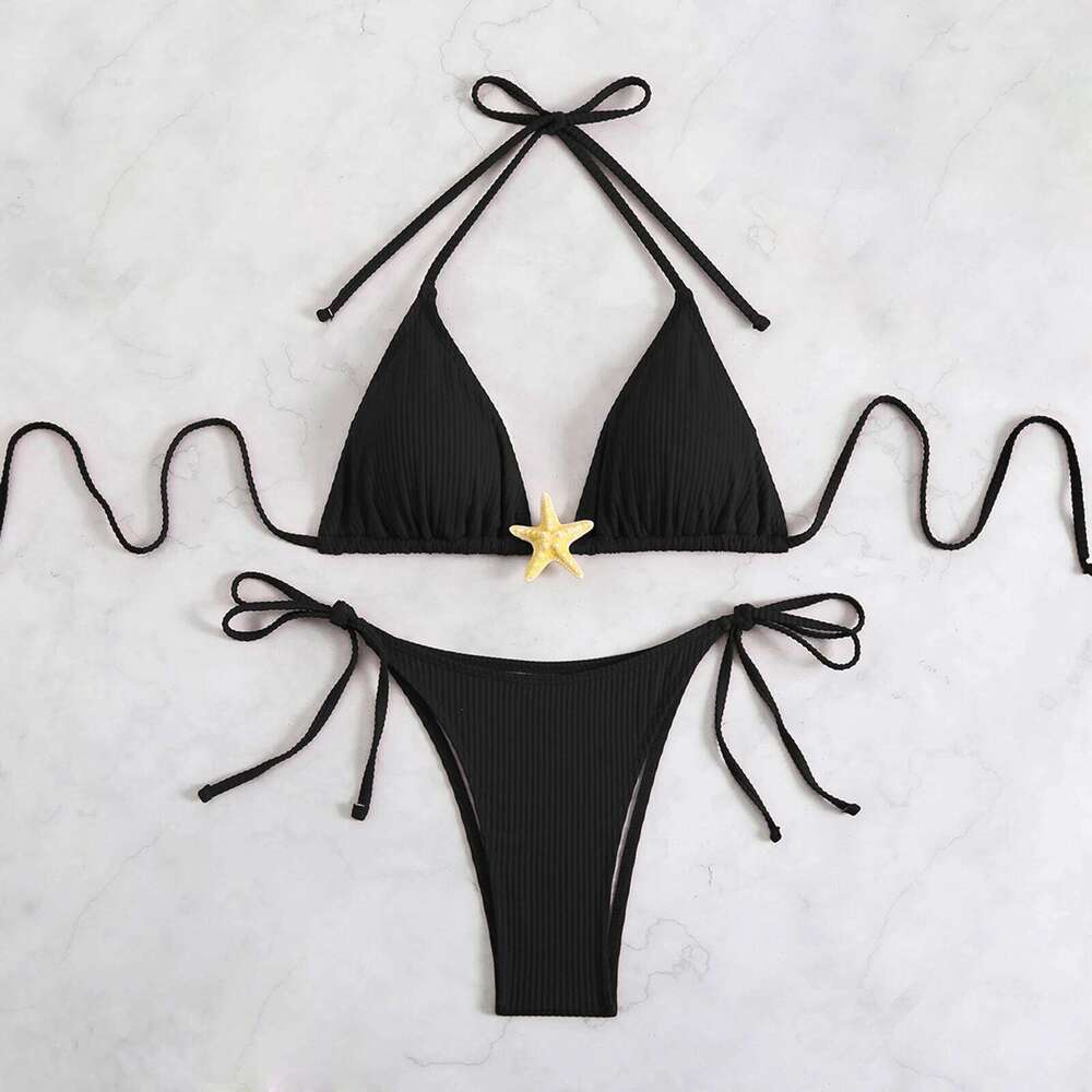 Yiiciovy New Women Push Up Swimwear 2 Piece Bikini Set Starfish Sexy Halter Bandage Beachwear Bathing Suits for Beach Pool Z260206