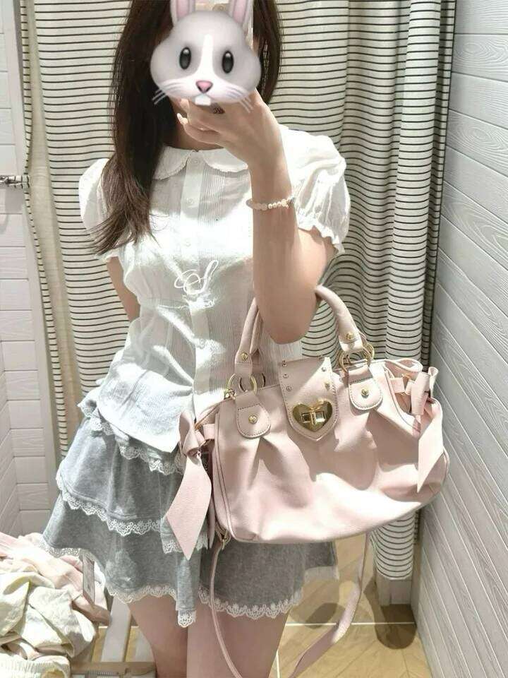 Harajuku Bow Pink Hand Purse Women Japanese Style Soft Casual Crossbody Bag Ladies Sweet Cute Large Capacity Shoulder Bags Y260205