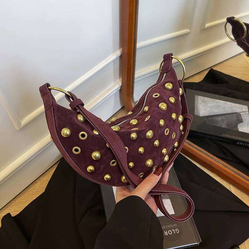Suede Rivet Crossbody for Women Shoulder Bags Designer Bag Purse and Handbags Bolsos De Mujer Y260205