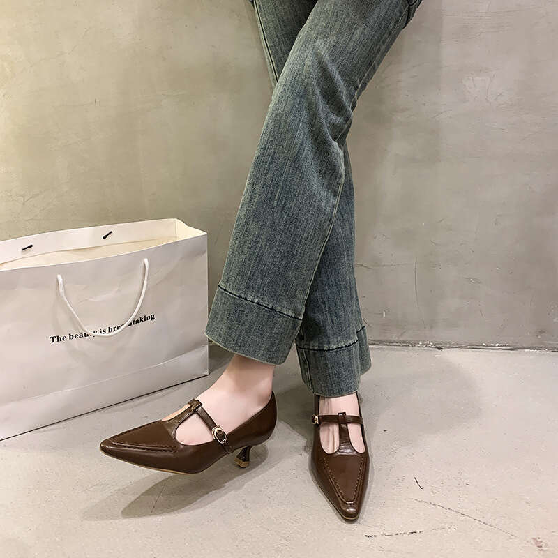 With Box White Pointed Toe Mary Jane Design Shoe Retro British Style kitten heels Elegant Fashion Shoes for Women Free Gift