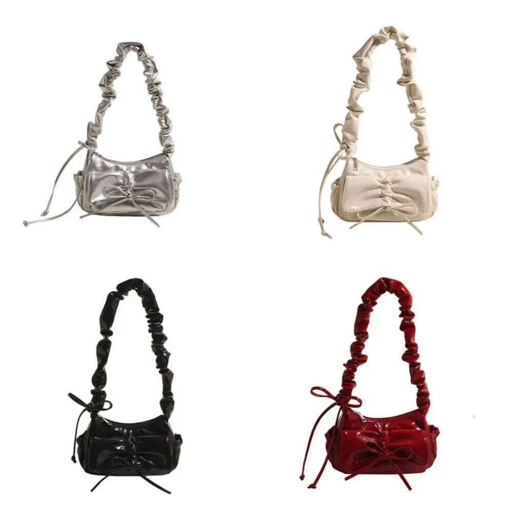 Fashion French Bowknot Shoulder Pu Leather Ruched Bow Underarm Fold Strap Korean Style Crossbody Bag Women Y260205