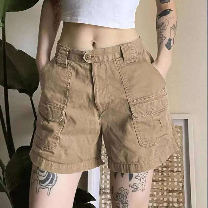 Y2k Vintage Streetwear Cargo Denim Shorts Women American Retro Harajuku Solid Loose Jeans Casual Pocket 2024 Summer Chic XJ260206