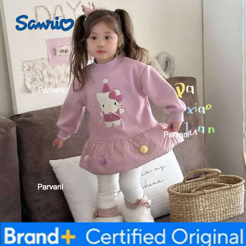 Sanrio New Hello Kitty Lined Thickened Korean Kindergarten Stylish Sweet Cute Girls' Winter Skirt Sweatshirt Dress H260206 - view 6