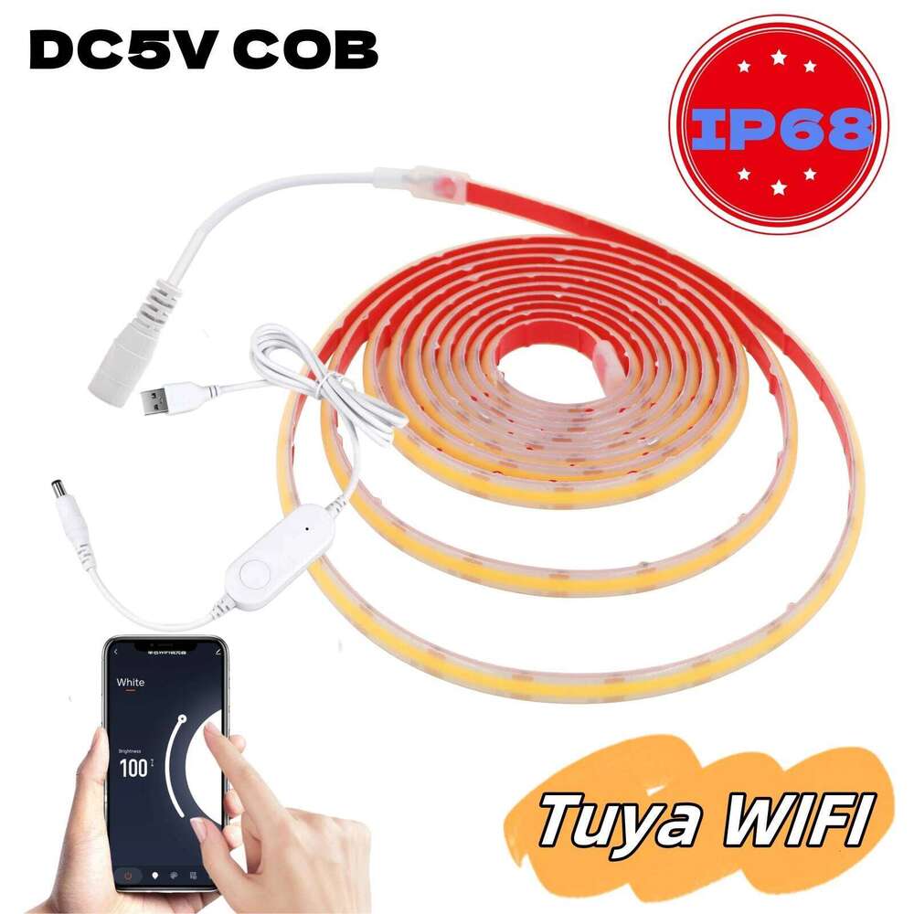 DC 5V USB COB Strip Tuya WIFI Dimmerable 320Leds 3000K 4000K 6000K IP68 Waterproof Flexible Home Garden Decor LED Light Z260206