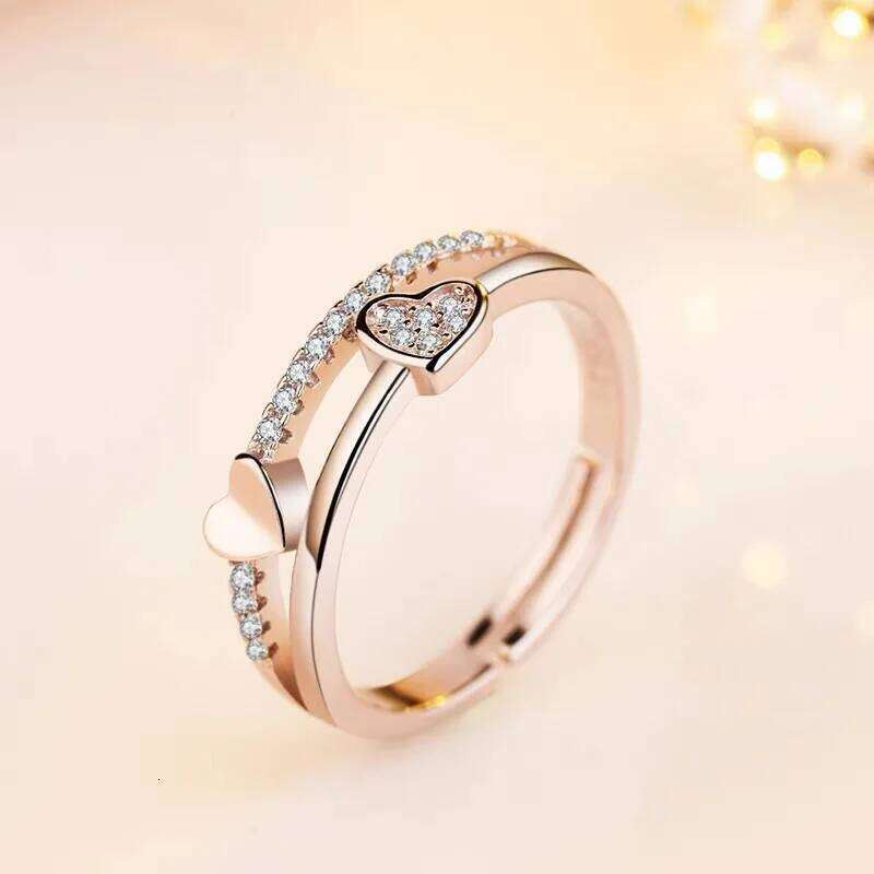 Customizable Double heart adjustable ring W260206