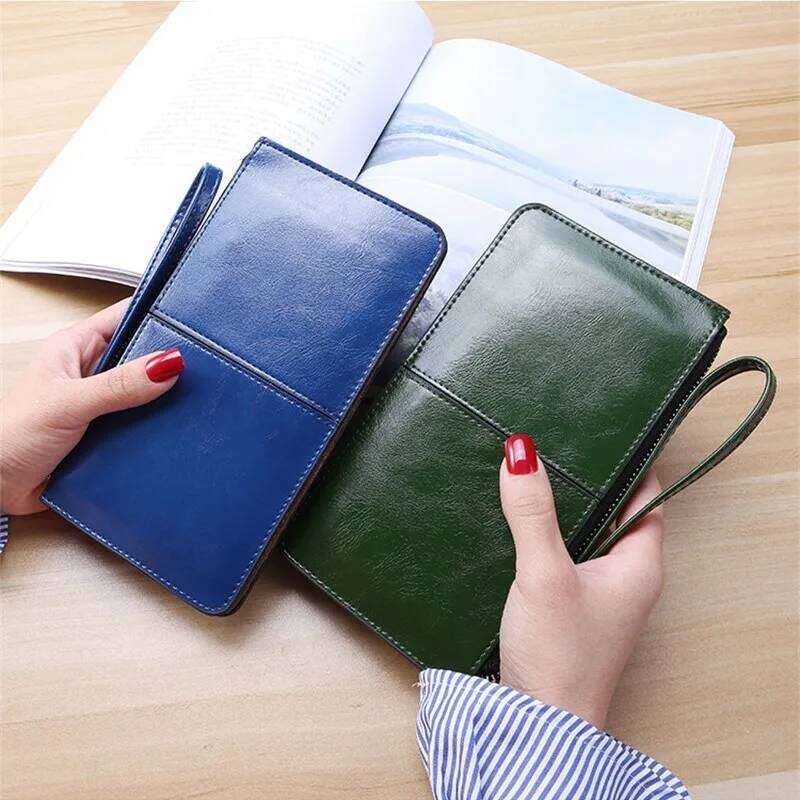 Vintage Oil Wax Leather Zipper Clutch Female Large Capacity Coin Purse Ladies Wristband Simple Card Holder Women's Wallet Y260206