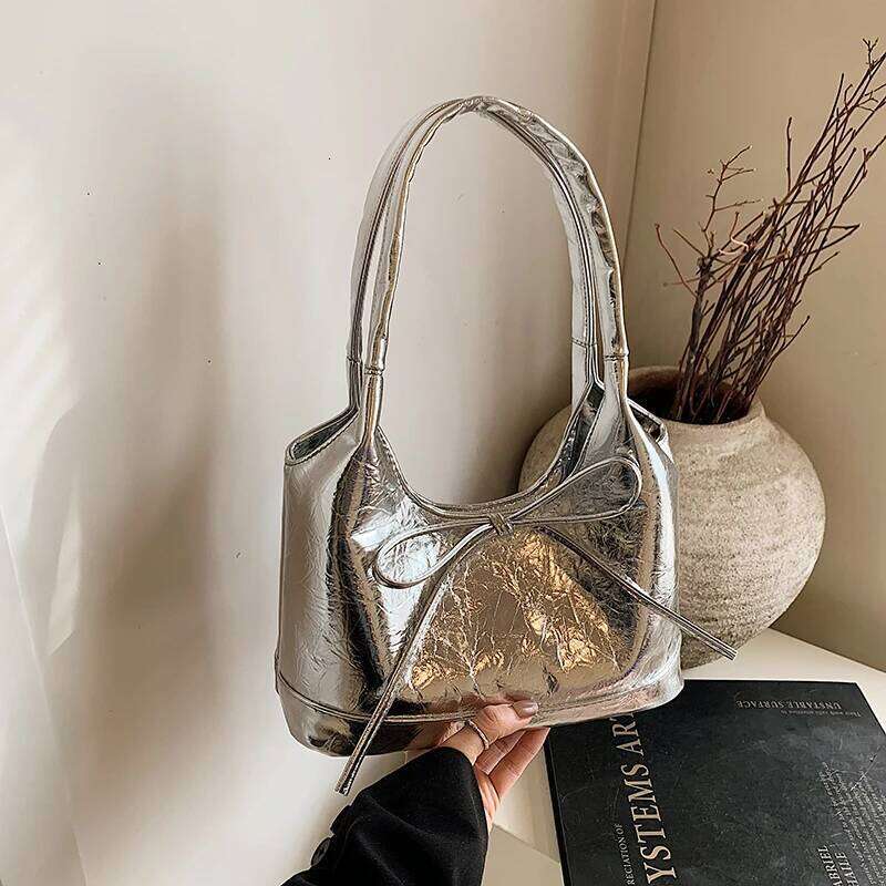 Classic Bow PU Large Capacity Shoulder Bags Hasp Simple Versatile Temperament Commute Handbags for Women 2025 Hot Sale Y260205