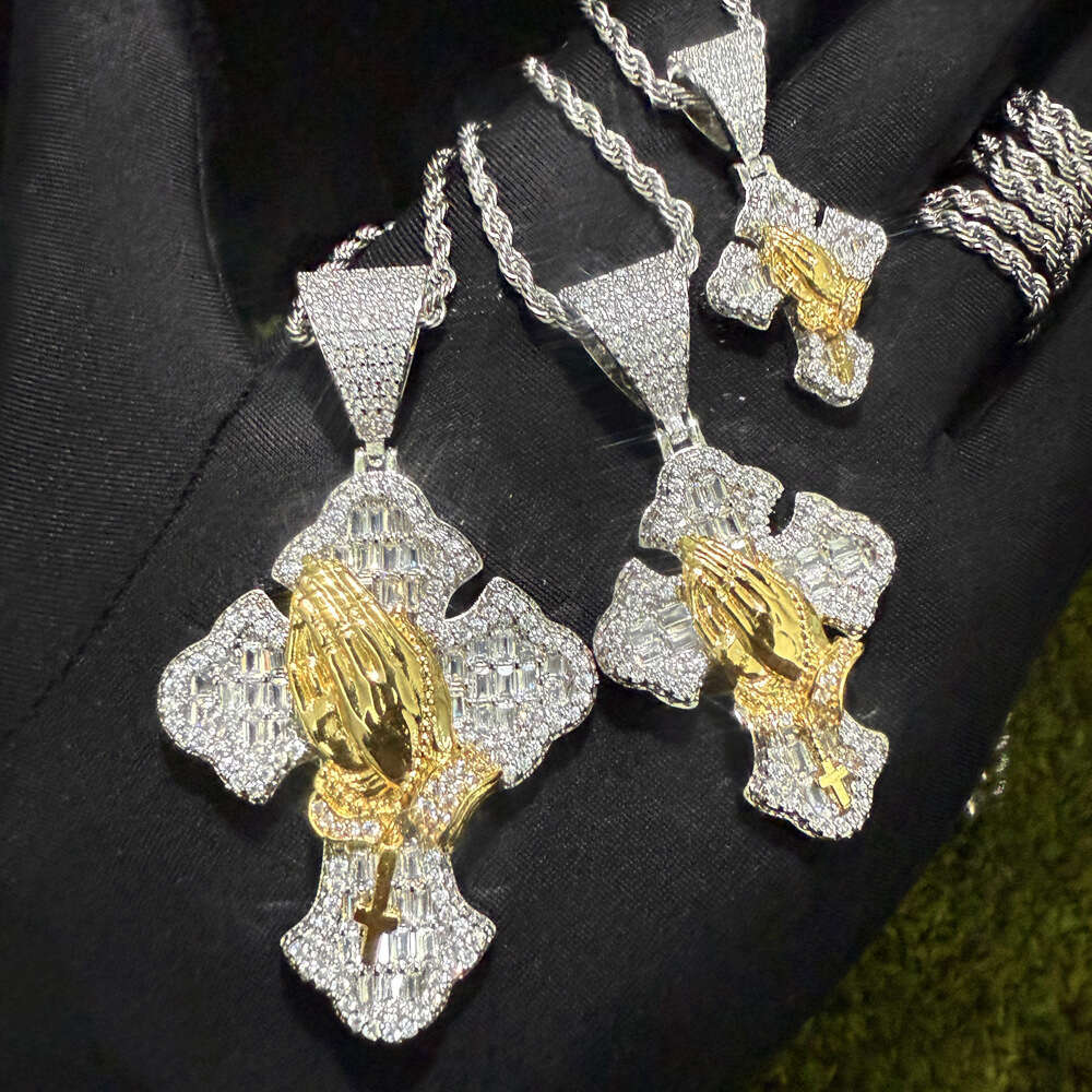 European and American New Two-tone Cross Zircon Hip-hop Personality Jewelry Men's Pendant Necklace Trend