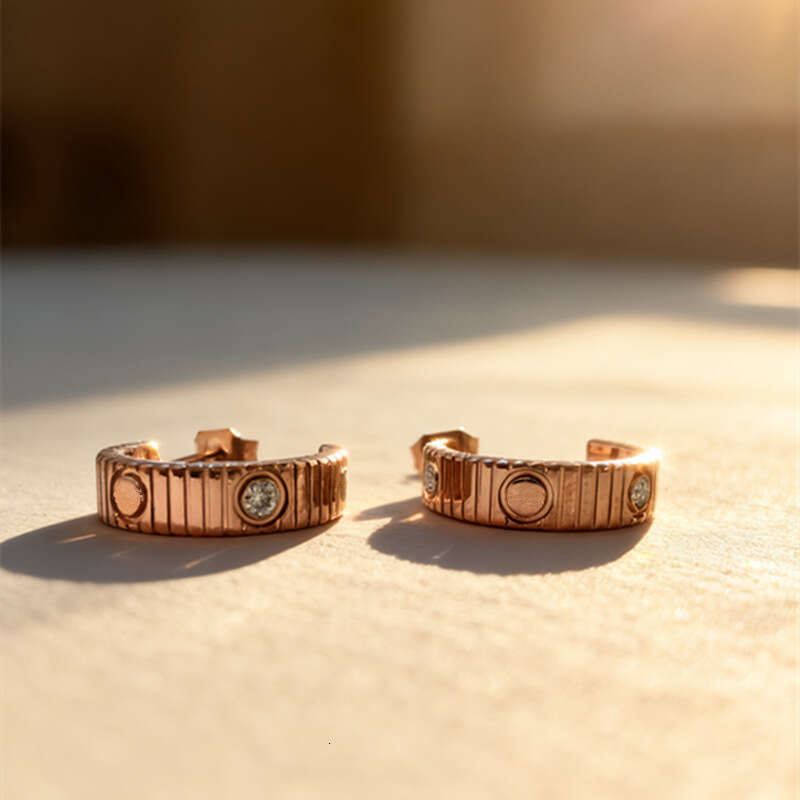 Kaga's new strap series vacuum-plated titanium steel striped classic screw stud earrings, wholesale for foreign trade