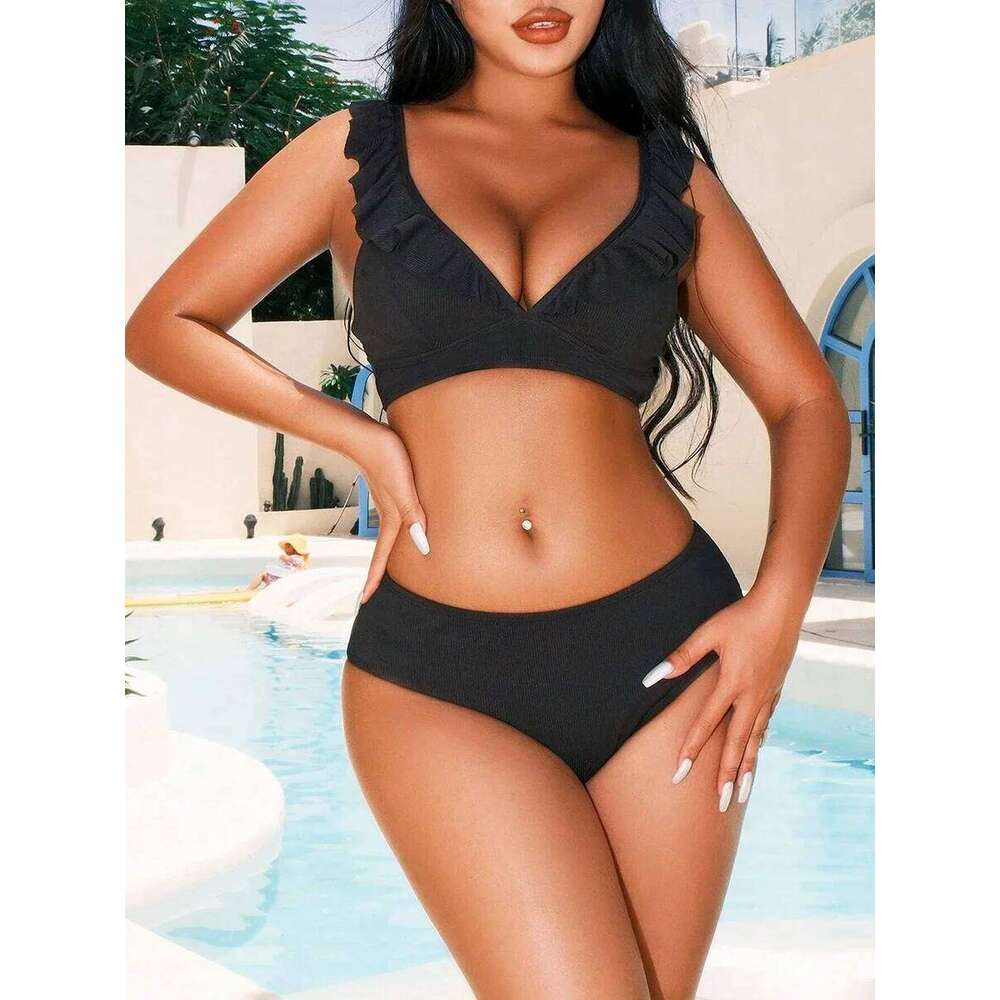 Sexy Striped Ruffle Bikini Swimsuit Women 2025 Two-piece Swimwear High Waisted Bikinis Sets Female Bathing Suit Push Up Monokini Z260206