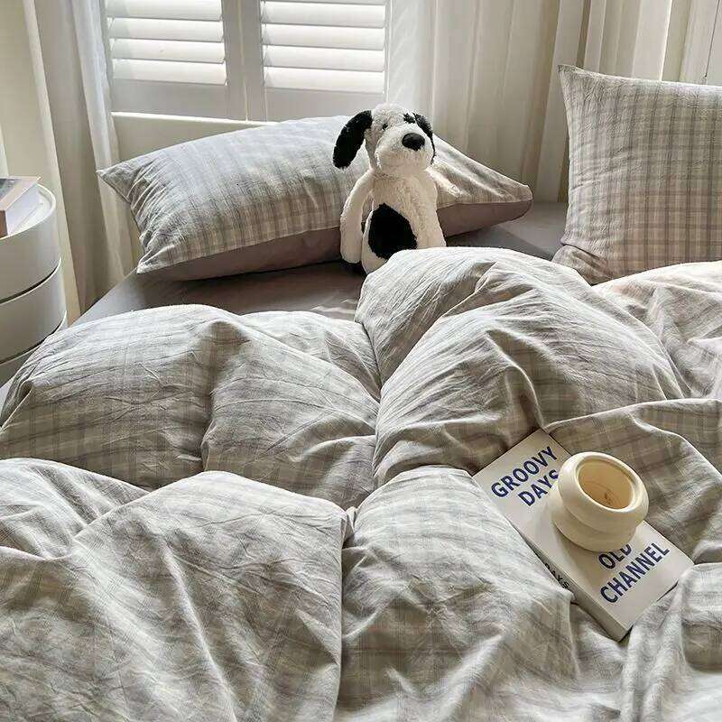 Pink Duvet Cover Classic Plaid Twin Queen Size Girls Boys Flat Sheet Pillowcase No Filler Soft Home Decor Bedding Set XJ260206