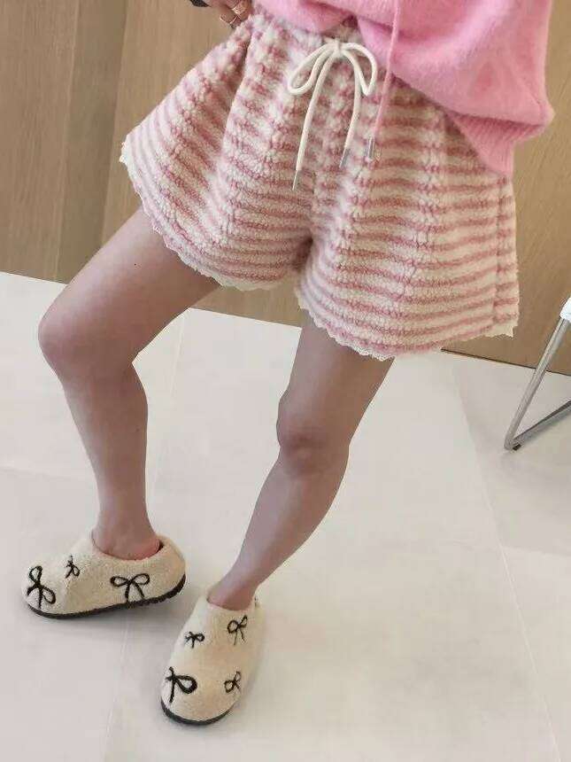 Korean Sle High Waist Thiened Lamb Fur Casual Pants Women's Autumn Winter Spor Dstring Plu ort Trousers XJ260206