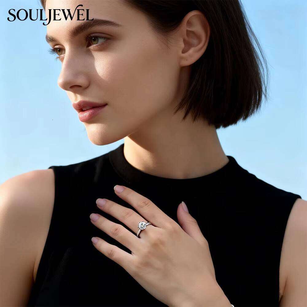 S925 Sterling Silver Classic Six Prong Moissanite Ring With Round Brilliant Cut Timeless Solitaire Jewelry Everyday Party Use