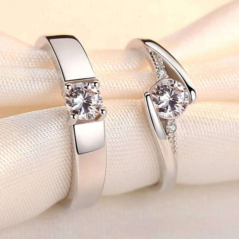 Romantic Lovers' Couple Rings For Men Women Cubic Zircon Stone Geometric Wedding Ring Size Adjustable Valentine's Day Best Gifts W260206