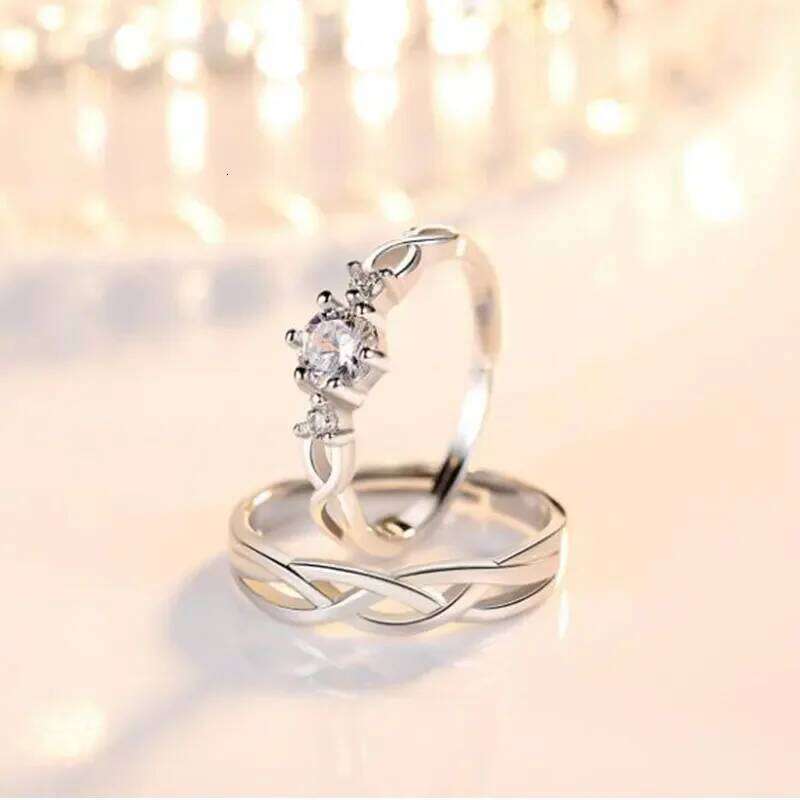 ANENJERY Sweet Romantic Shiny Zircon Couple for Women Men Moon Sun Rings Wedding Engagement Trendy Princess Jewelry W260206