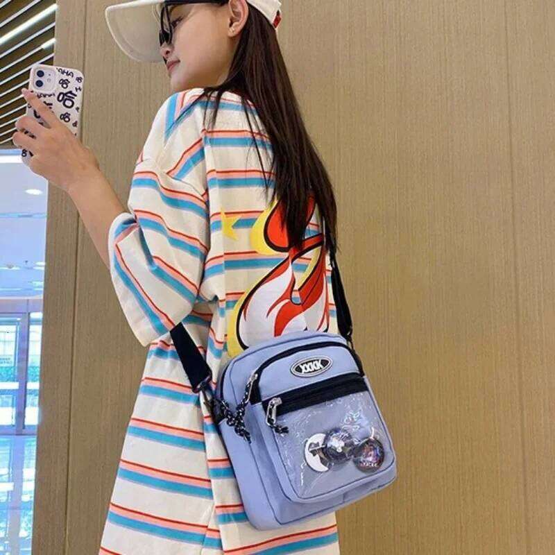 Korean Style Motorbike Nylon Square Crossbody Women Transparent Shoulder Men Sport Cycling Portable Mobile Phone Bag XJ260129