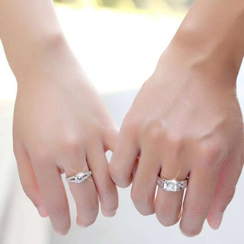 2Pcs/sets Geometric Love Heart Zircon Paired Rings for Couple Promise Matching Wedding Ring Set Senior Designer Jewelry W260206