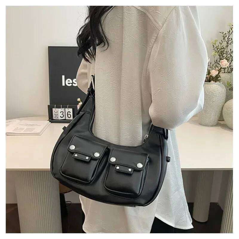 Zipper Solid Color PU Shoulder 2025 Hot Selling Simple Fashionable Crossbody Bag Soft Sewing Thread Sweet Cool Style Handbag Y260205