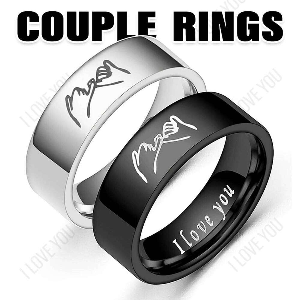 Titanium Steel Couple with "I LOVE YOU" Engraved Inside - Black/White Matching Promise Rings for Couples, Anniversary Jewe W260206