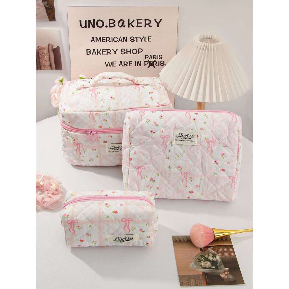 1pc/set plaid quilted large capacity toiletry travel storage bag, multifunctional makeup bag Y260206
