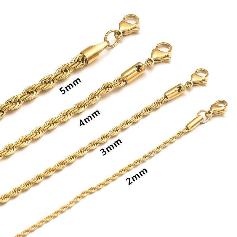 QMHJE 2 3 4mm Bracelet for Women Men Stainless Steel Twist Gold Silver Color Chain Trendy DIY Jewelry Adjustable Size 26H0206