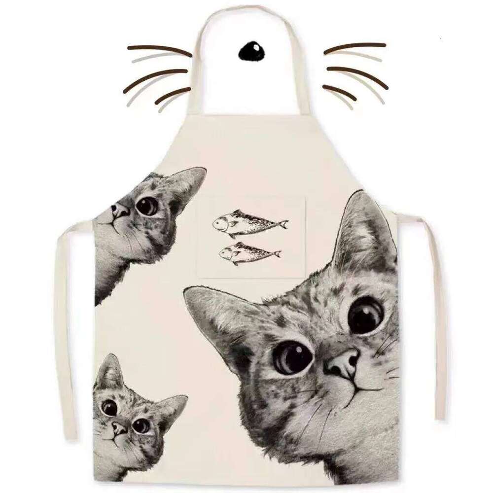 Cute dog and cat pattern kitchen cooking baking linen bib housework cleaning anti-oil stain sleeveless apron 68x55cm S260205