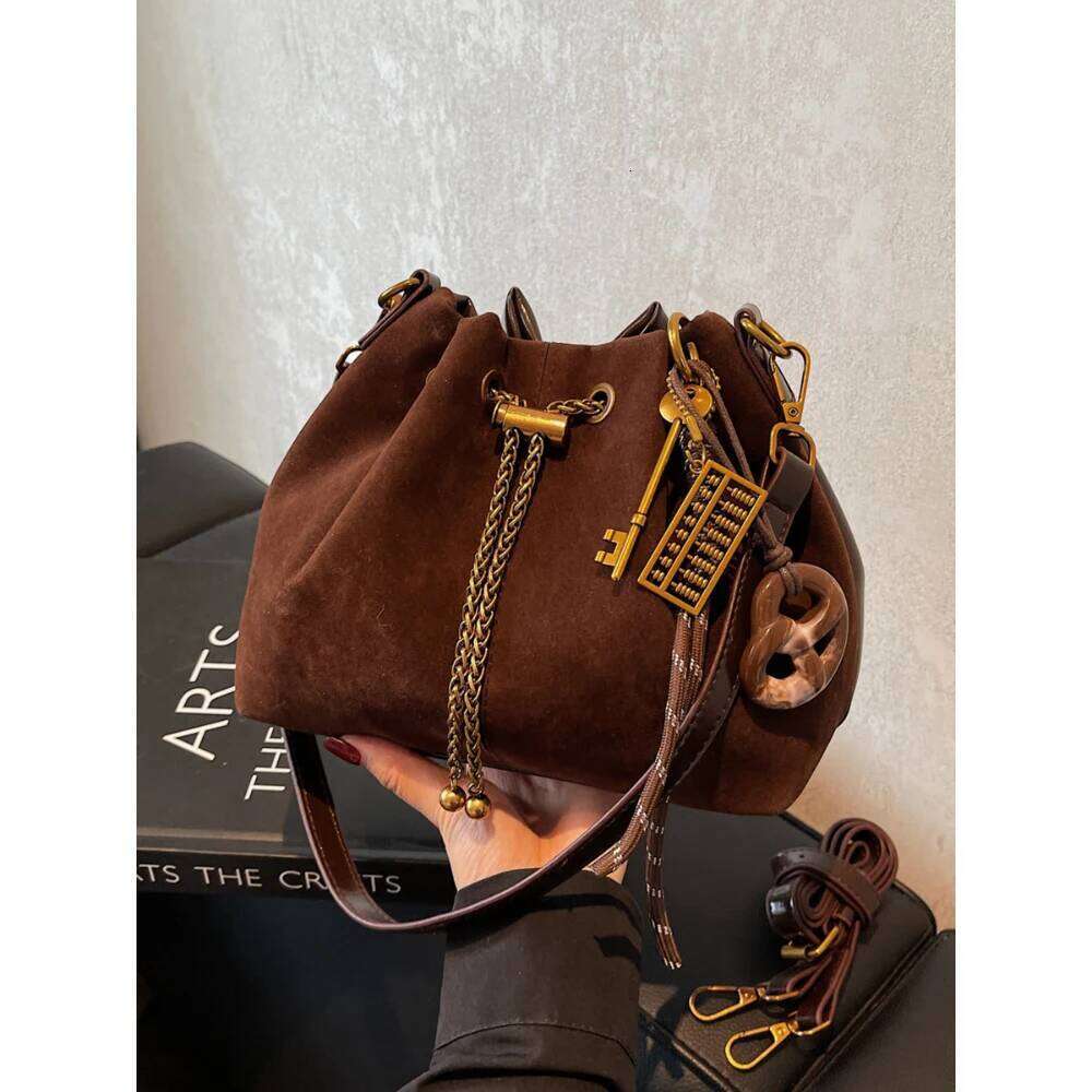 Women Vintage One Shoulder Bag Frosted Solid Drawstring Soft All-Match Bucket Bags High-Grade Versatile Commute Crossbody Packs Y260205