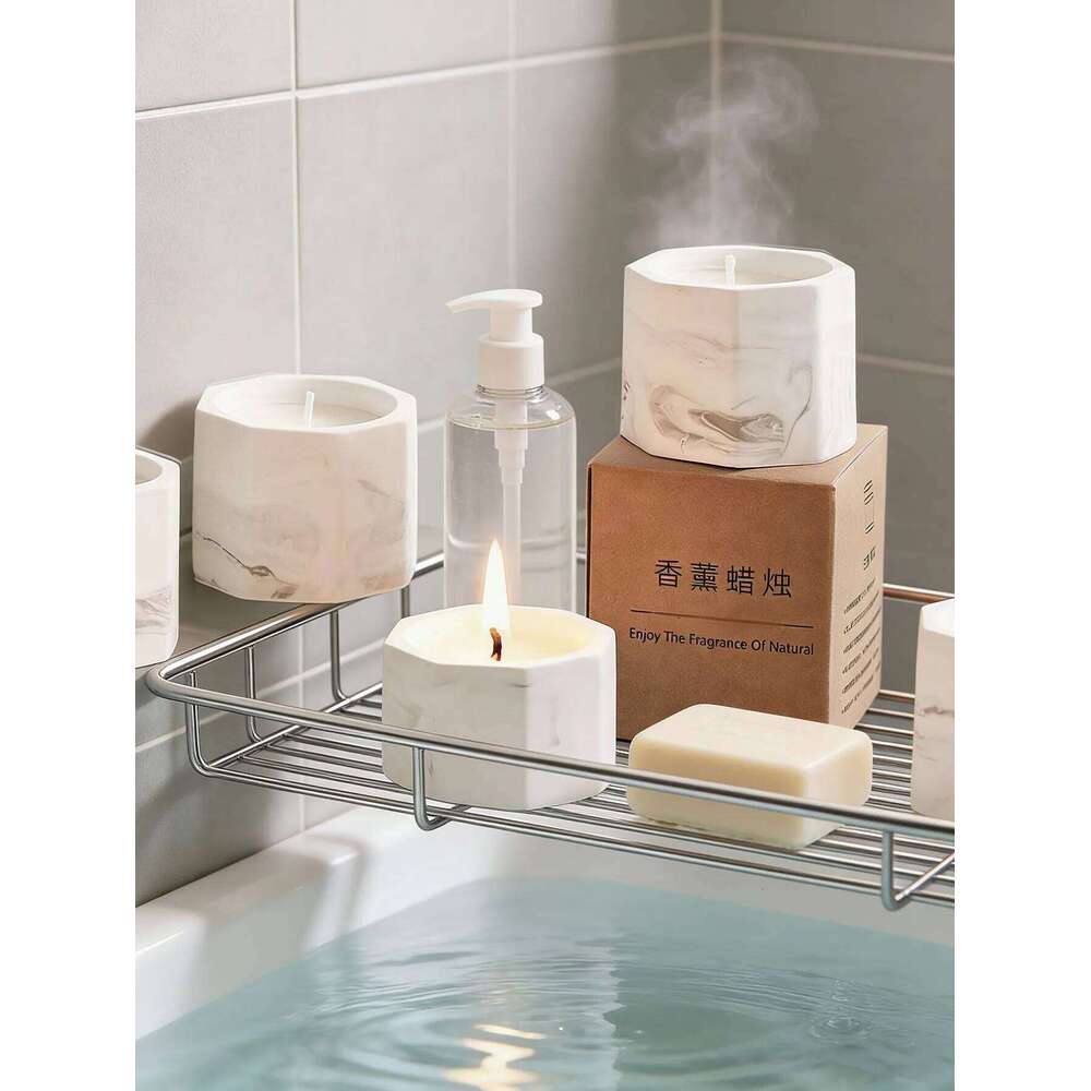 Marble-pattern octagonal cup scented candle, soy wax, smokeless fragrance, long-lasting burn S260205