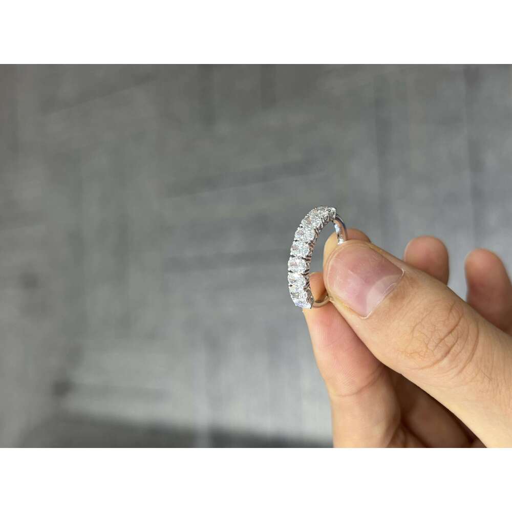Factory Customized White Gold 14K 18K Pt950 Oval Shape Eternity Ring Lab Created Full Diamond Rings For Wedding Band