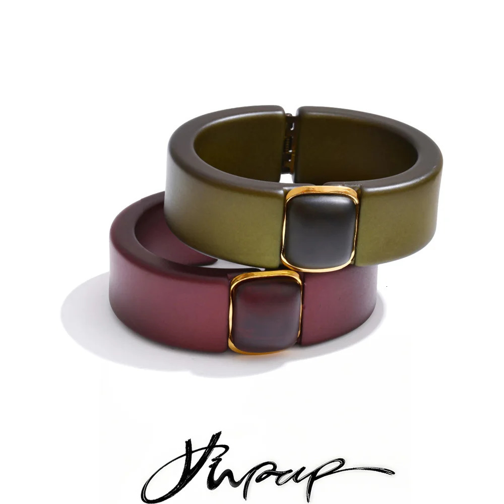 Yhpup 62mm Dark Color Red Green Acrylic Resin Wide Bracelet Bangle for Women Waterproof Retro Statement Wrist Jewelry Accessory 260120