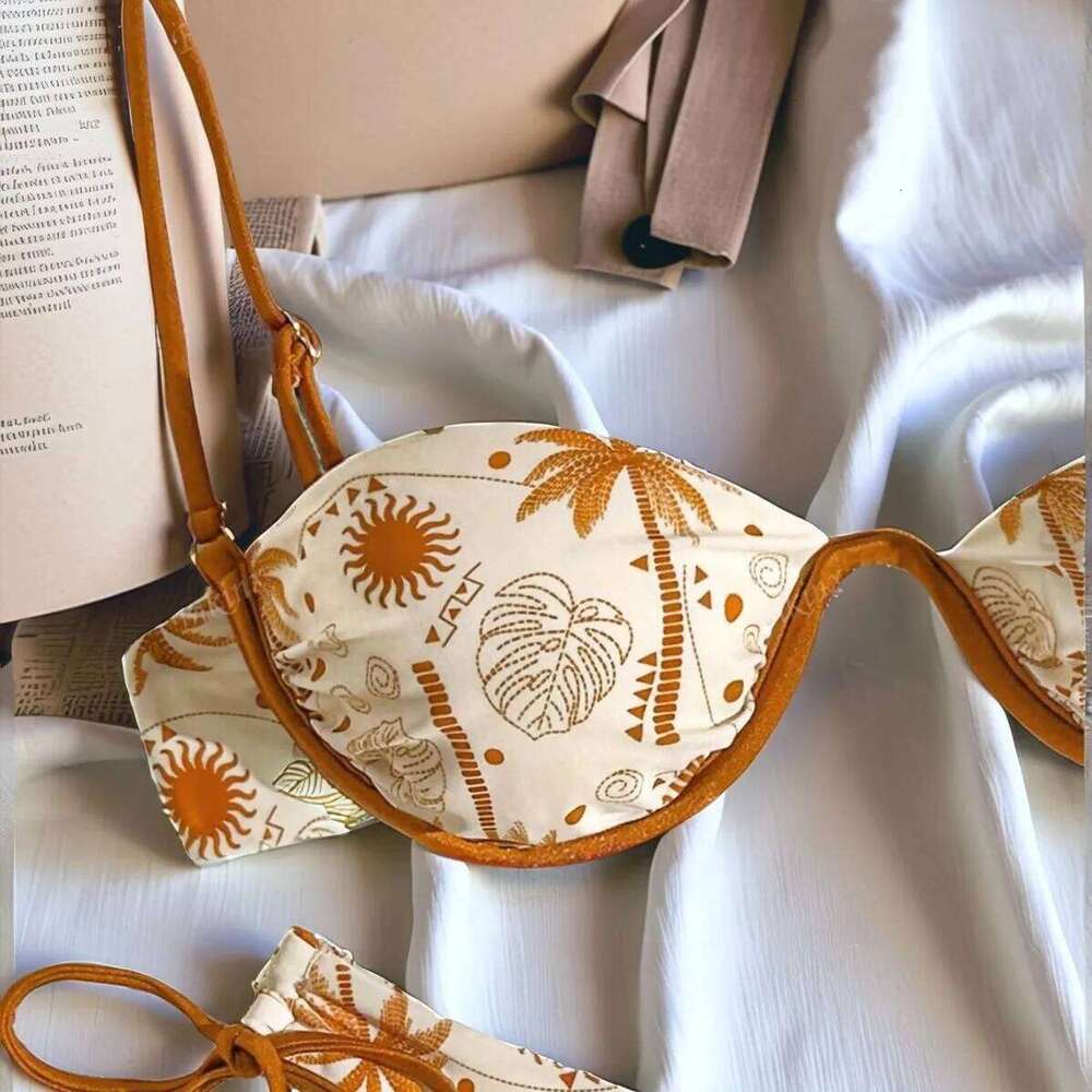 Printed Push-up Strap Swimsuit suit Built-in Chest Pad Beach 2-piece Bikini Set for Women Z260206