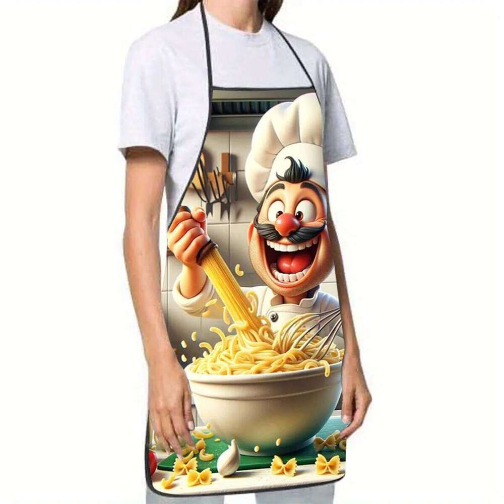 Funny Chef Pasta Waterproof Polyester Kitchen BBQ Apron for Men Women Gift S260205