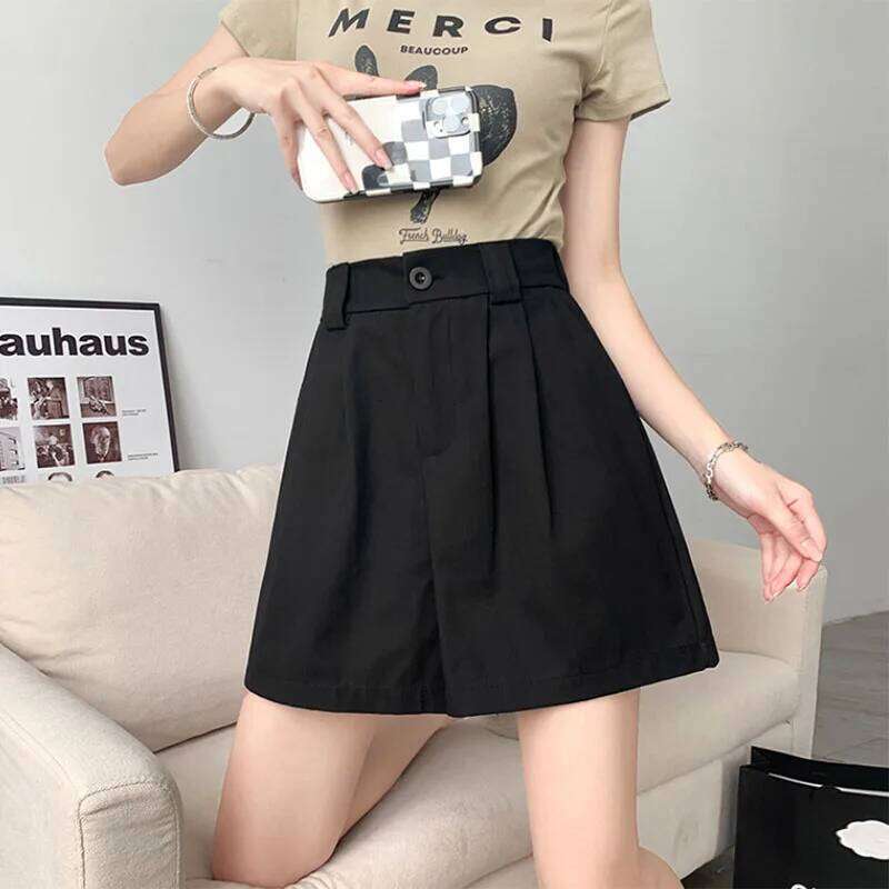 2025 New Wide Leg for Women Vintage High Waisted Office Lady Suit Shorts Versatile Classic Loose Casual Short Pants XJ260206