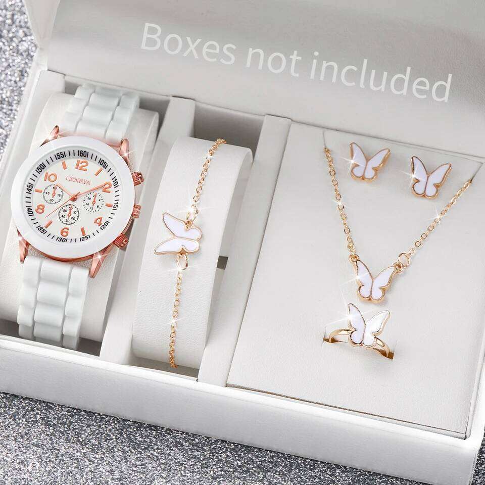 5/6PCS Fashion Women Watches Casual Silicone Band Ladies Quartz Watch Jewelry Set Relogios Feminino Girls Clock GiftWithout Box Z260206