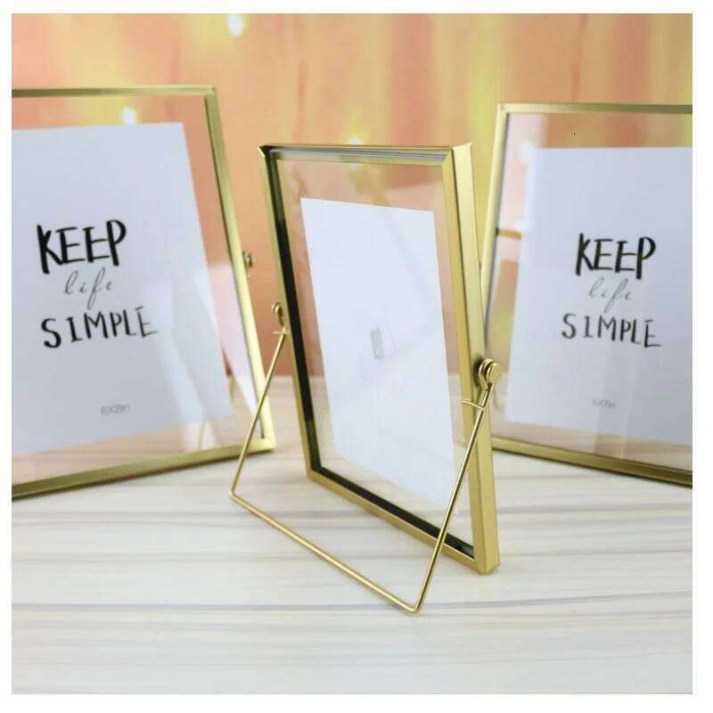 4/6Inch Metal Photo Gold Black Rectangle Acrylic Transparent Surface Folding Picture Frame for Home Desktop Decoration S260205
