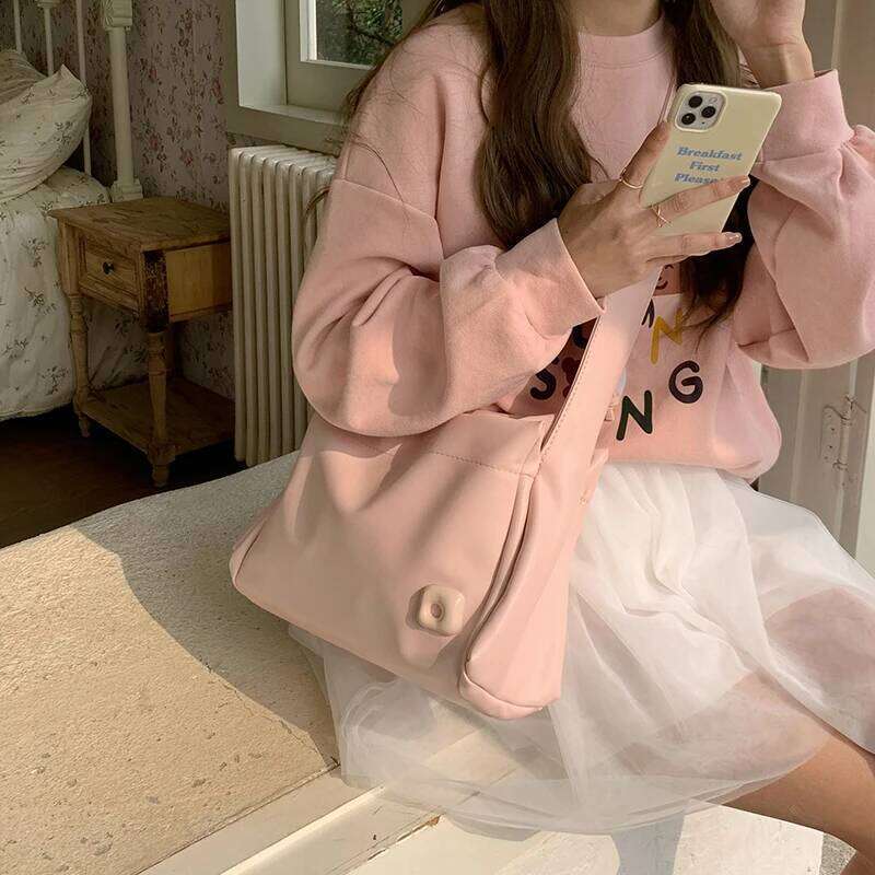 Cute Pink Shoulder for Women Soft Pu Leather Ladies Tote Purse Large Handbags Casual College Girls Book Messenger Bags Y260205
