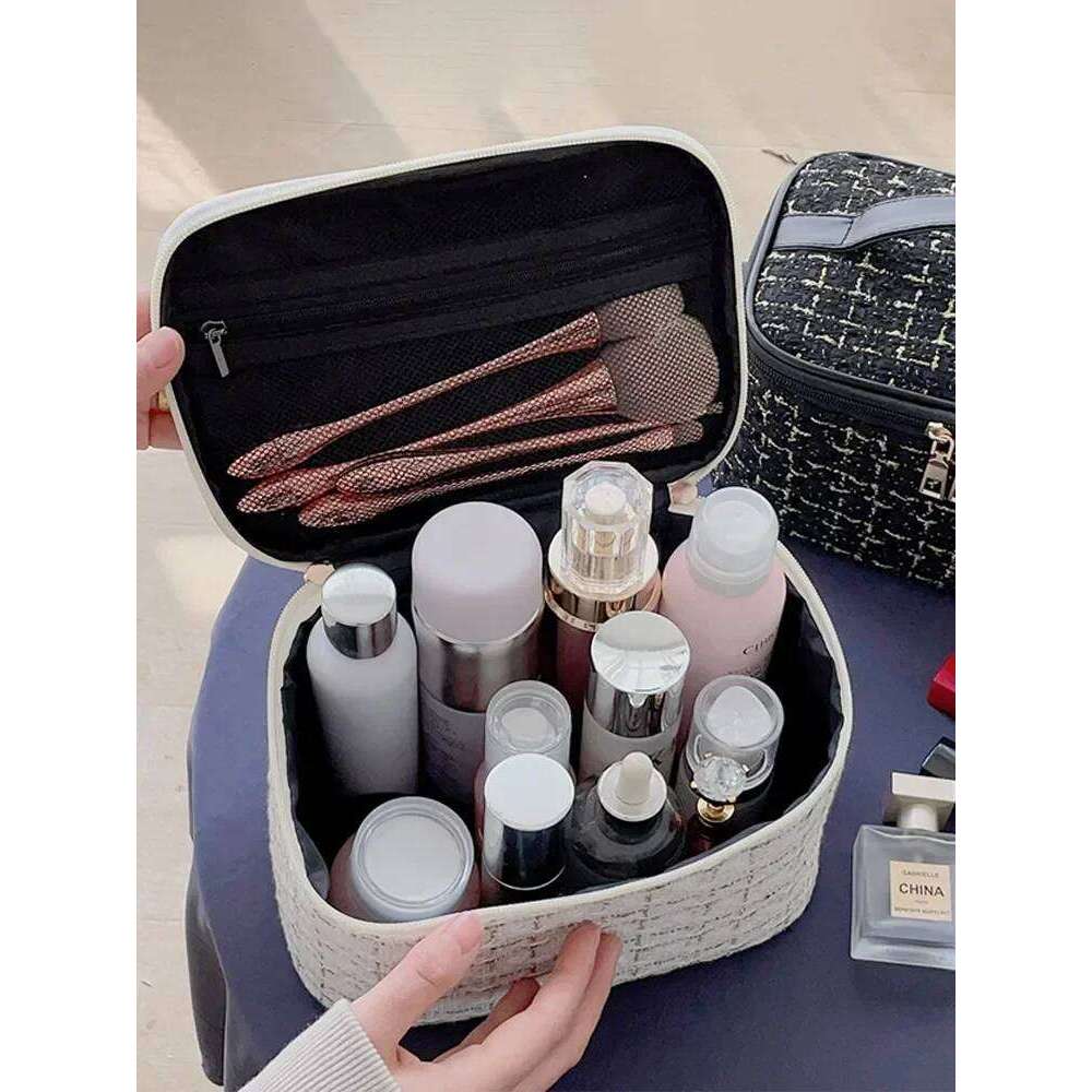 New Korean Style Of The Plaid Small Perfume Handheld Large-capacity High-color Cosmetic Storage Bag for Women Y260206