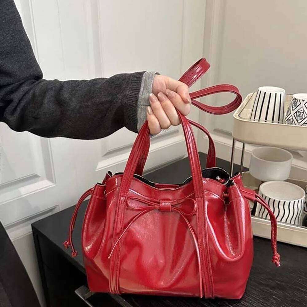 Solid Color Texture Tote Magnetic Button Ribbon Bow PU Shoulder Bag Korean Style Large Capacity Lady Underarm Pouch School Y260205