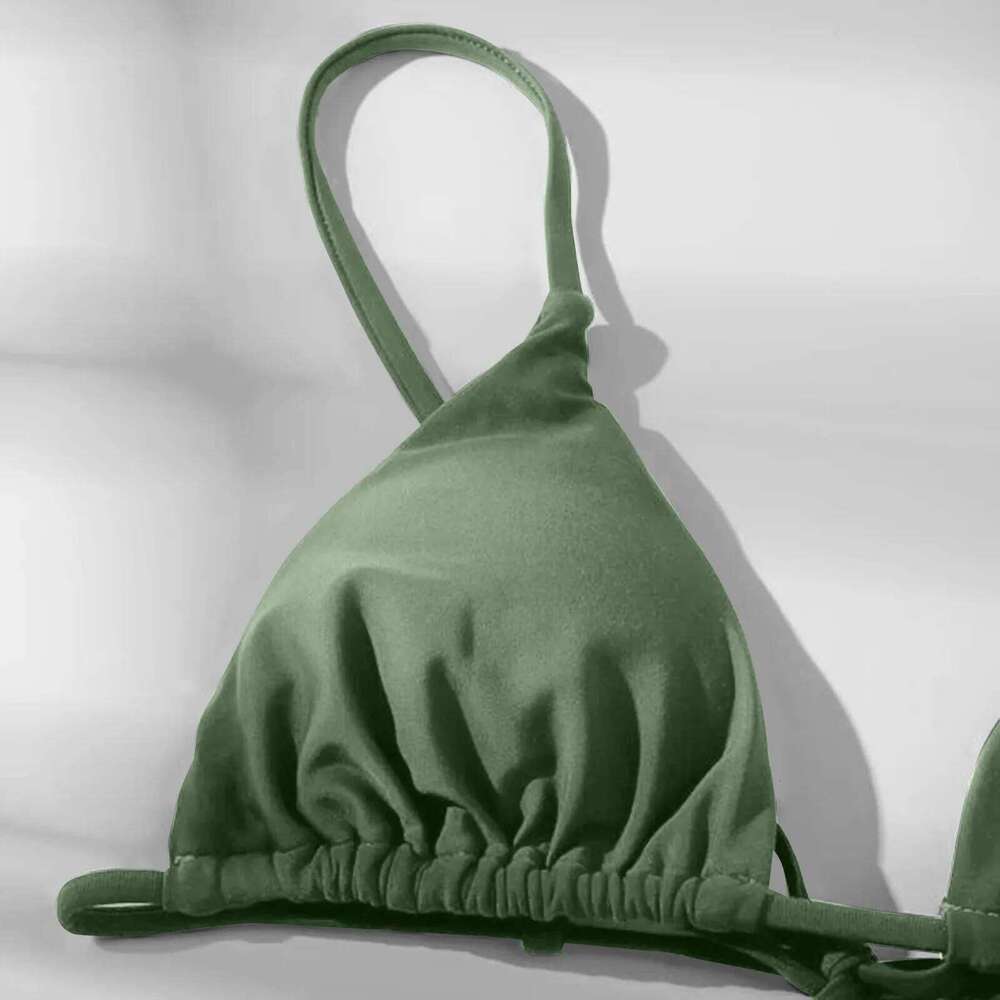 Women'S Summer Fashion Sexy Solid Color Backless Lace-Up Waist Adjust Buckle Sling Three-Pieces Swimsuit Bikini Sets Z260206