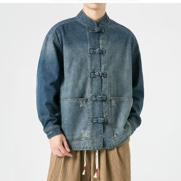 Free Shipping 2026 Spring and Autumn New Chinese Denim Jacket Men's Loose Casual Jacket Trendy Retro Top