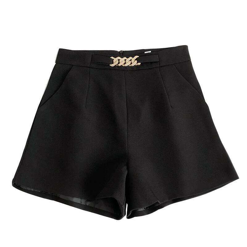 ITOOLIN Casual Fashion Chain Suit High Waist Slim A-line Shorts Office Loose Straight Trousers Women 2024 Summer H260206