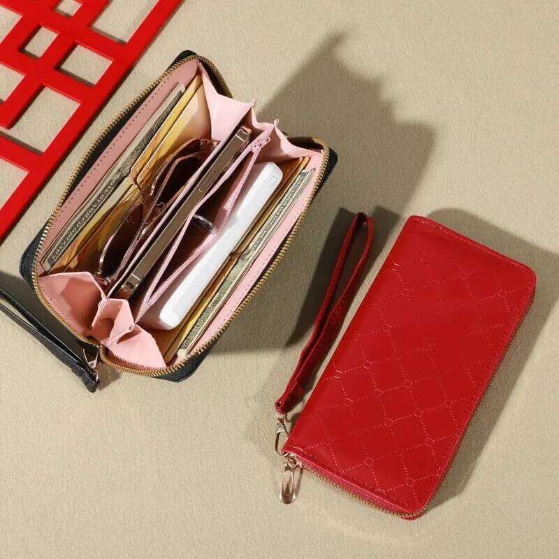 Trendy Solid Color Long Wallet, Zippers Clutch Coin Purse, Women's Faux Leather Card Holder With Wristband Y260206