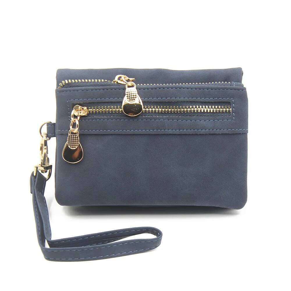 New purse for women short European and American vintage frosted double zipper multi-function folding can expand women's handbag Y260206