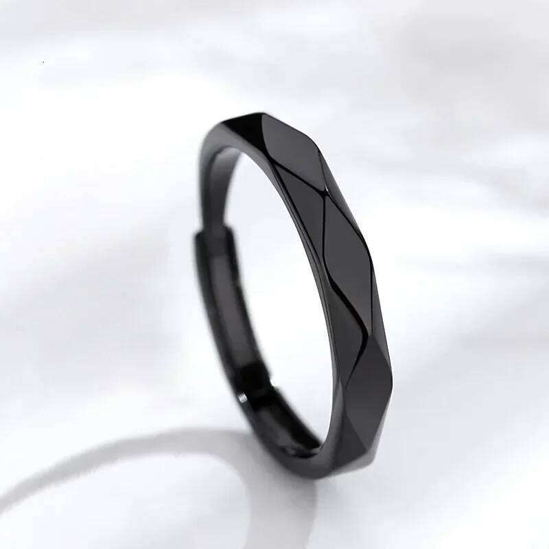 1Pair Simple Rhombus Rings for Women Men Black Sliver Couple Goth Luxury Opening Finger Ring Lover's Jewelry Gifts W260206